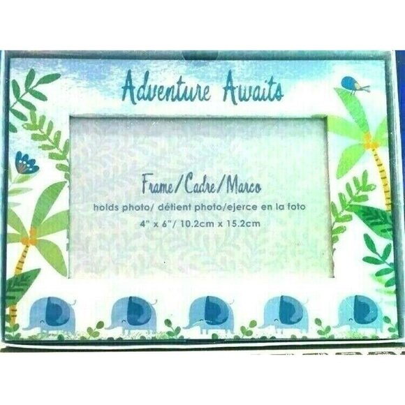 Vacation Frame Adventure Awaits Blue Elephants Flowers Picture Hold 4x6 New - Picture 3 of 3